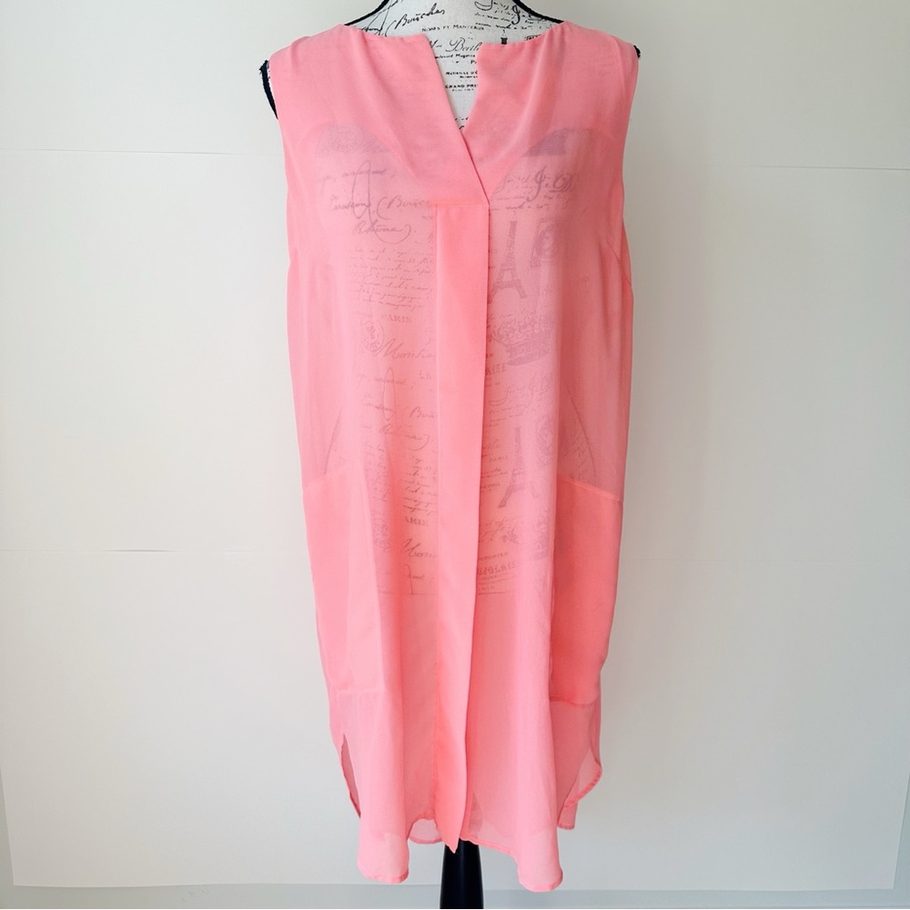 Like New Hot Coral sheer tunic top L